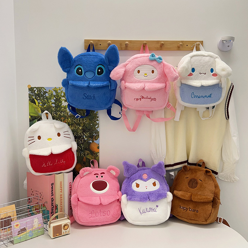New Sanrio plush bag, Melody backpack, children's cartoon bag, Kuromi plush toy backpack for export full figure