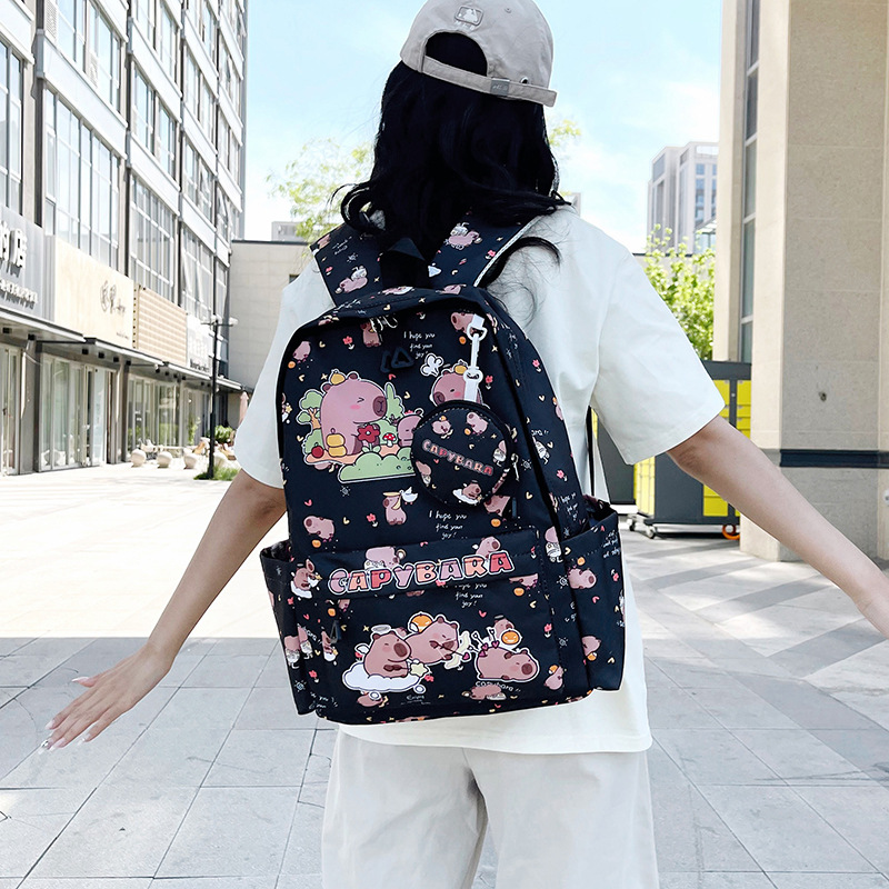 Wholesale of new cross-border cute Kapibara schoolbags, large-capacity backpacks for girls, and lightweight schoolbags for junior high school students details Picture