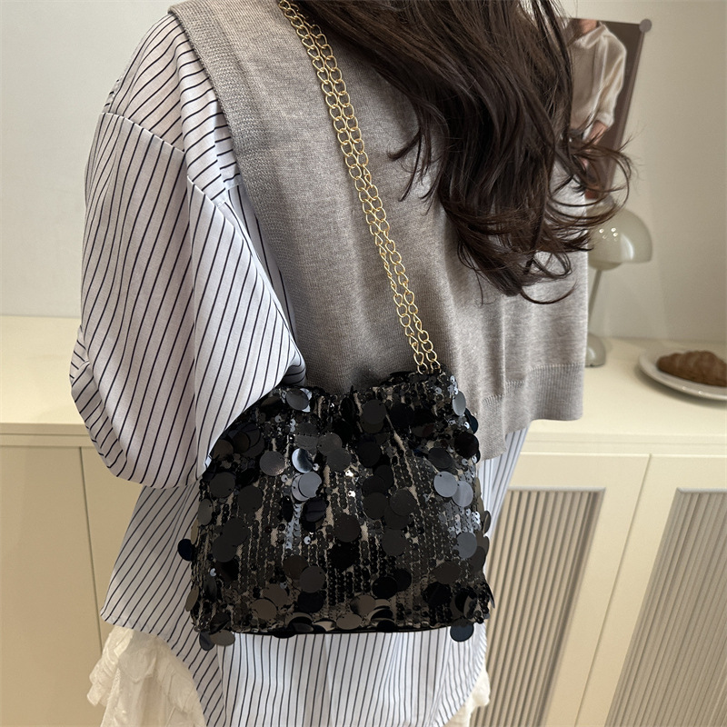 Cool sequined evening bag for women 2025 New style, trendy and versatile chain small square bag, niche single-shoulder crossbody bag Specification drawing
