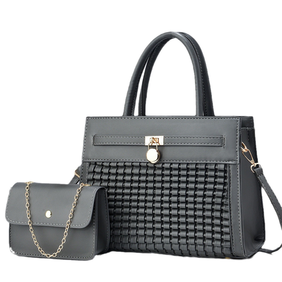Cross-border two-piece women's bag 2024 Autumn/Winter new design handbag, European and American fashion, large capacity woven pattern for ladies Item Picture