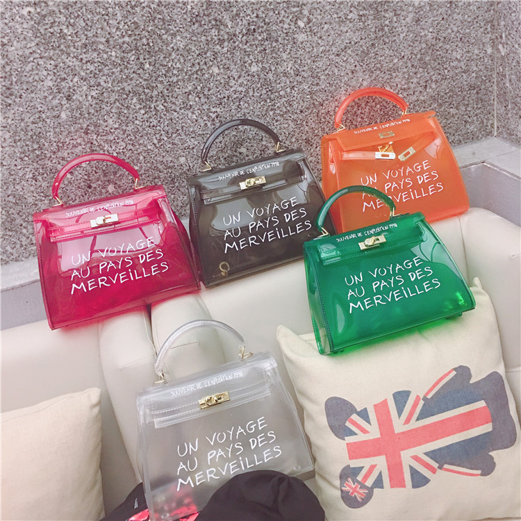 2025 Korean version semi-transparent PVC jelly bag, high-temperature set lock letter bag, hand-held Kelly bag, single-shoulder hand-held details Picture