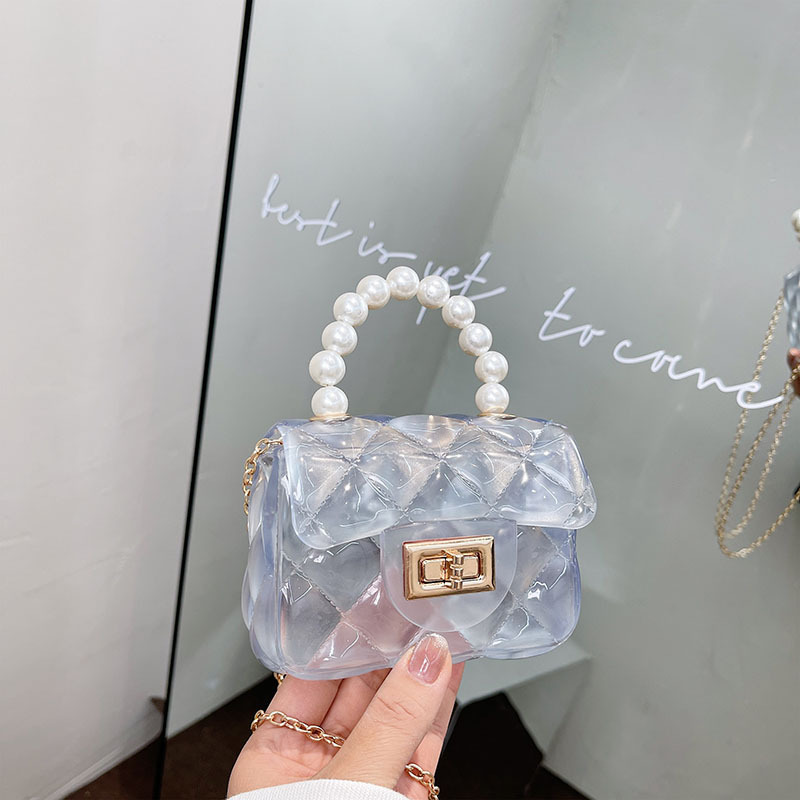 Jelly bag Southeast Asian export wholesale children's and girls' bags 2025 new style chain pearl handbag diamond-shaped girls' bag Item Picture