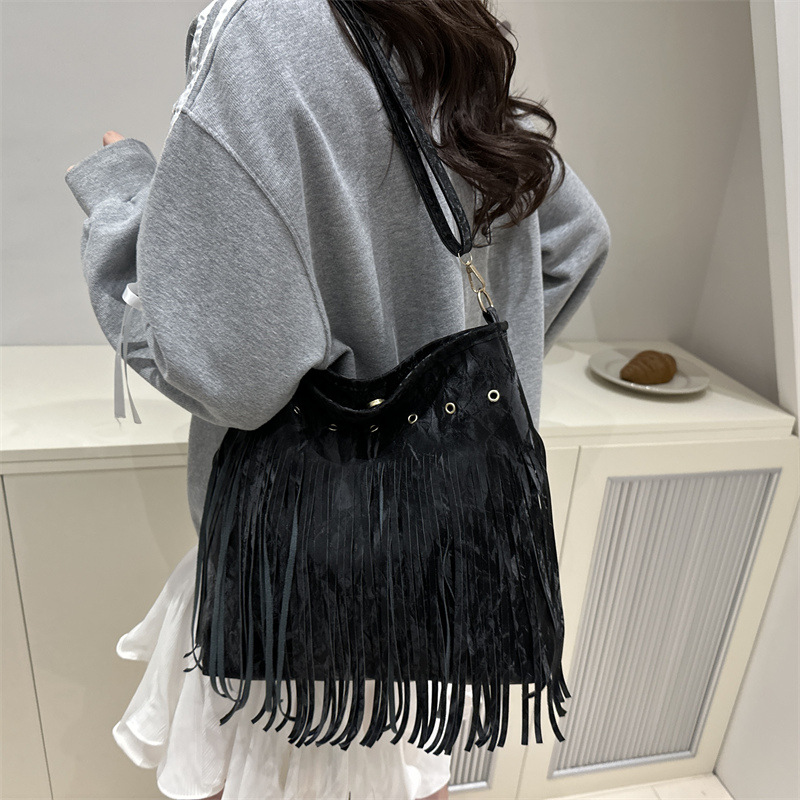 Bohemian style stylish Su bag, large-capacity single-shoulder bag, 2025 popular new niche Instagram versatile women's bag Specification drawing