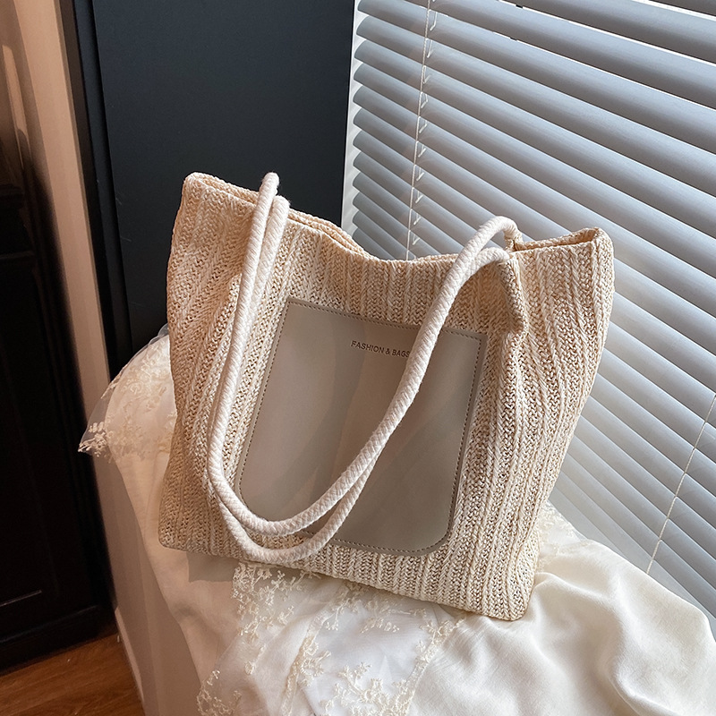 Summer straw woven bag for women, new large-capacity woven single-shoulder bag, high-end texture, niche commuting tote bag full figure
