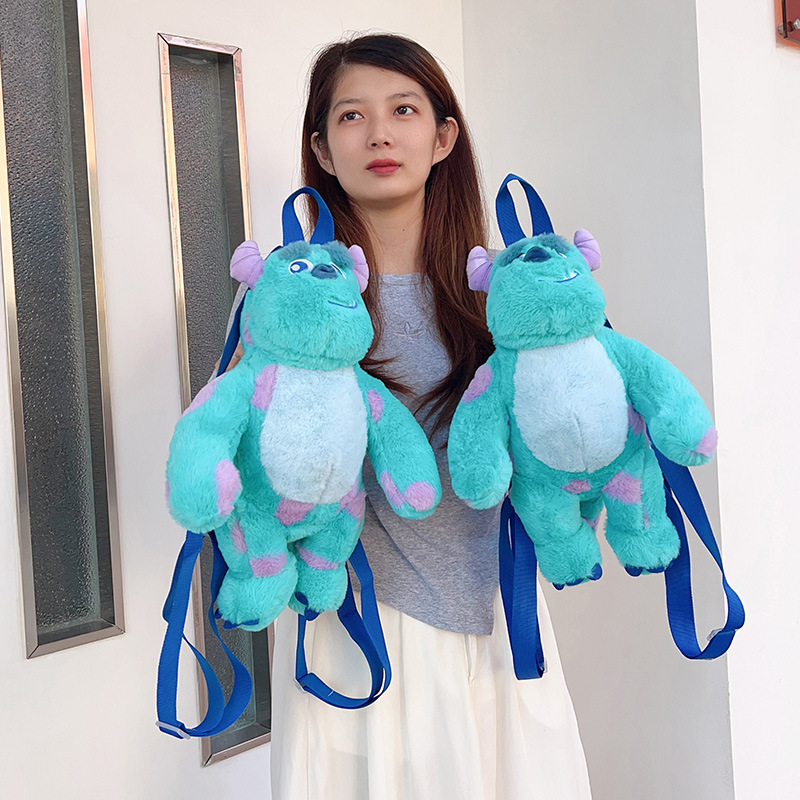 New cartoon cute blue-haired monster backpack 2024, personalized big doll plush bag, claw machine doll exchange details Picture