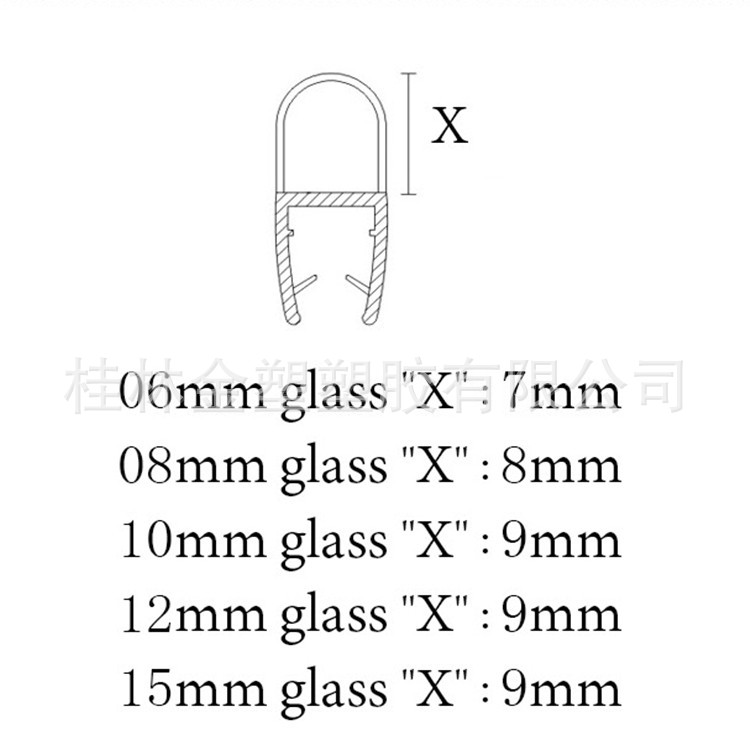 The manufacturer thickens the bathroom glass door with D-shaped semi-circular anti-collision strips, and the water barrier strips against the wall of the shower room with 0-degree waterproof sealant details Picture