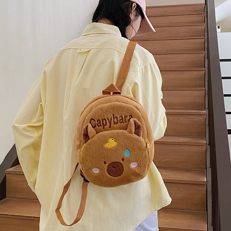 Wholesale of cute new Capibara cute double backpacks, cartoon capybara, versatile girl plush small backpacks Application Scenario