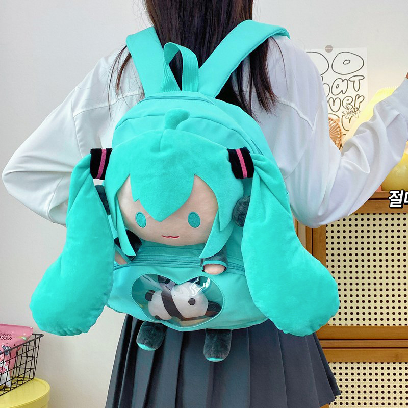 New cartoon Hatsune Miku cute pain bag, Mimi eye plush bag doll, large-capacity backpack, birthday gift Application Scenario