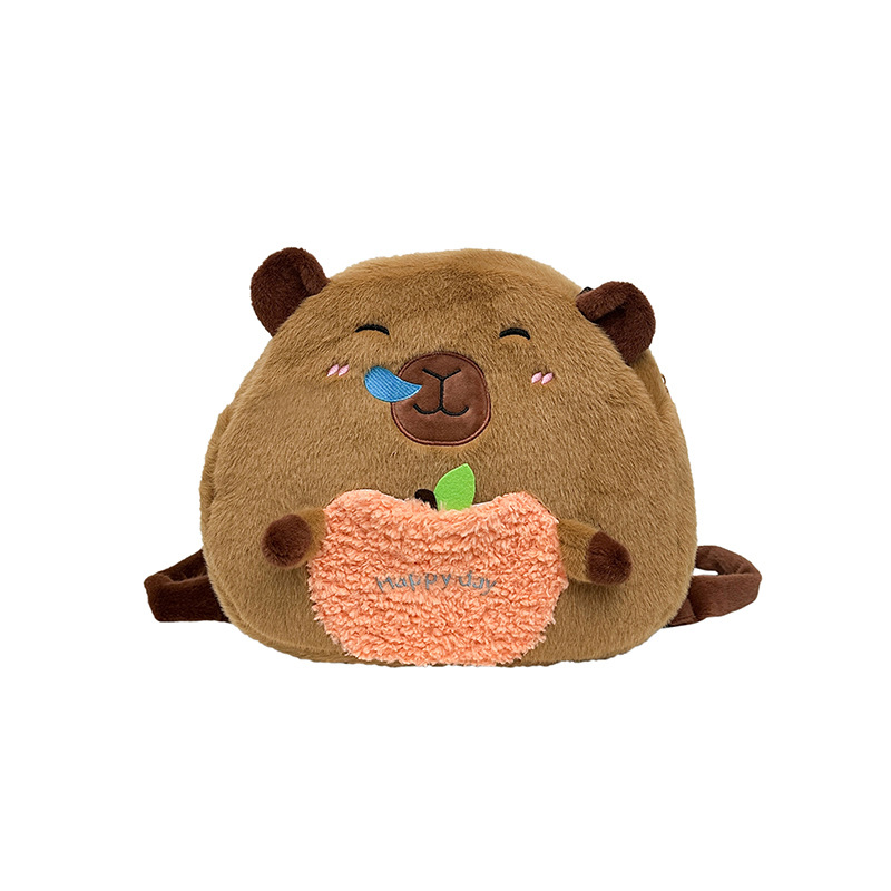 New cartoon cute lambskin plush backpack, Lapibara single-shoulder bag, large-capacity capybara gift plush bag Item Picture