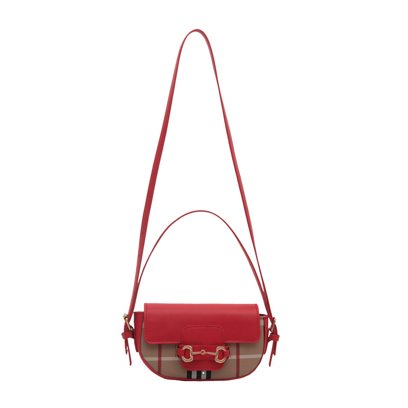The popular crossbody saddle bag for women in 2024 cross-border new style, a versatile single-shoulder and underarm women's bag with contrasting colors and checkered patterns from Europe and America Item Picture