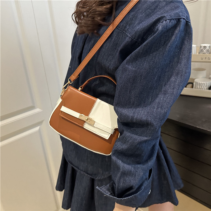 The 2025 new cross-border fashion trend quality color-blocking and color-blocking single-shoulder crossbody Kelly bag is a portable bag details Picture
