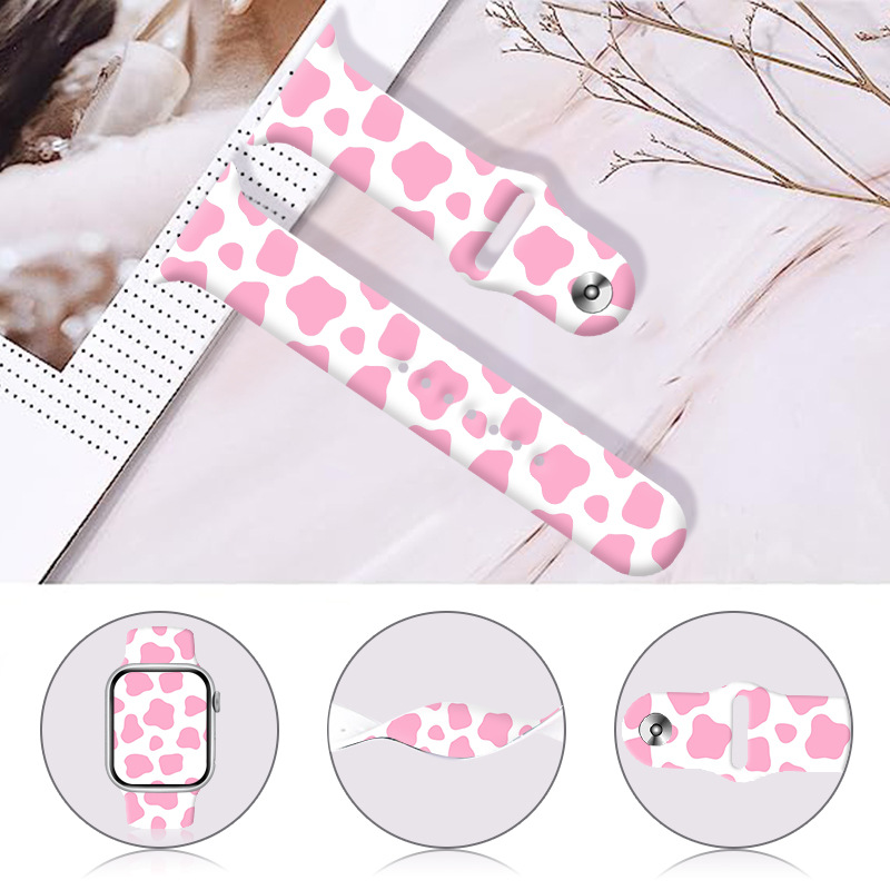 The cow color block silicone Watch strap print is suitable for the wristband of Apple Watch Ultra S8 watch Application Scenario
