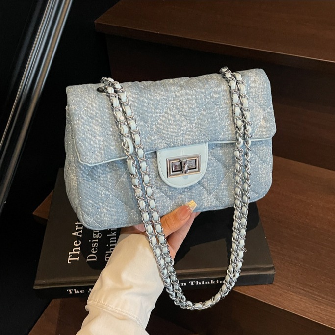 Cross-border small square bag, diamond-shaped chain underarm bag for women, 2025 new trendy single-shoulder bag, denim versatile crossbody bag full figure