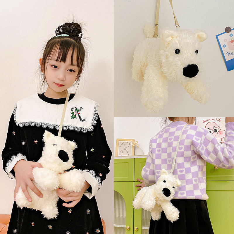 New cartoon West Highland doll bag, plush toy, crossbody bag, cute puppy bag, gift factory direct sales version full figure