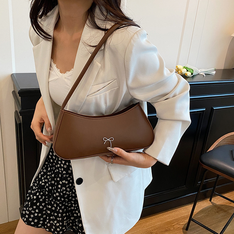 Bow summer fashion casual solid color fresh French 2025 new style stylish single-shoulder crossbody trendy underarm bag details Picture