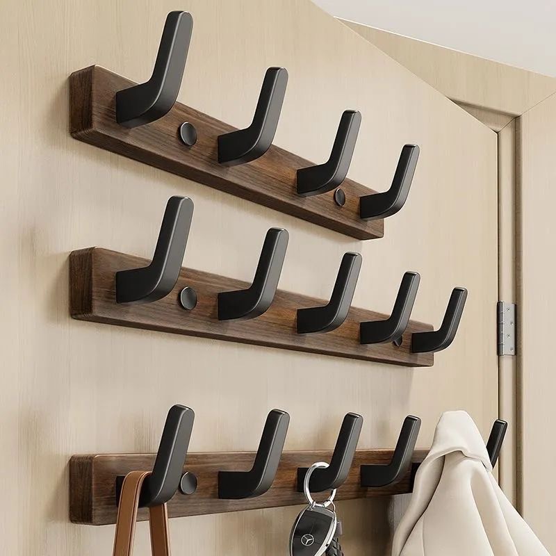 Walnut wood clothes hanger, solid wood hook, bedroom door behind clothes hook, bathroom entrance, hotel decoration row hook, coat hook full figure