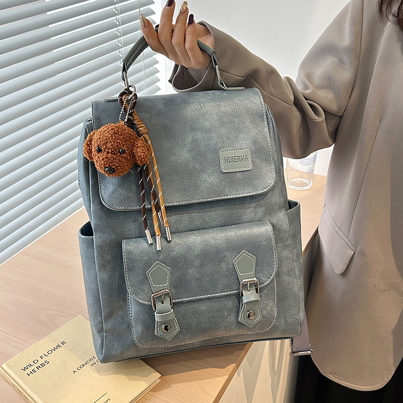 Retro and fashionable large-capacity backpack for women, 2025 new Korean version soft leather versatile college student schoolbag, travel backpack full figure