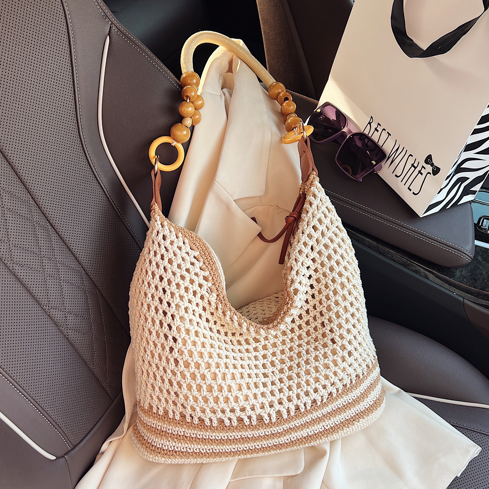 Seaside vacation laid-back style beach woven bag for women 2025 Summer New large-capacity versatile straw woven tote bag full figure