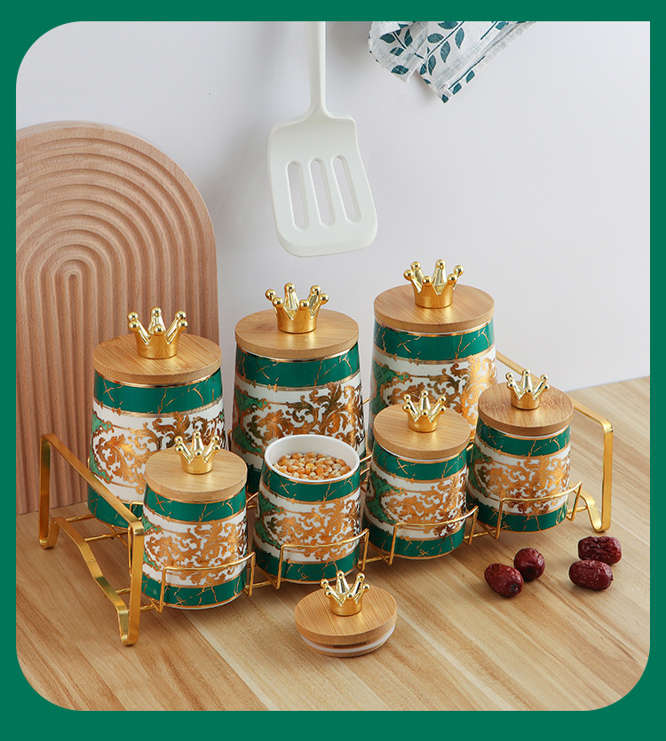 家用 置物架 盐味精罐子 北欧风创意收纳带盖密封电镀金 调味罐 简约 轻奢 厨房套装 个性 盐调料品 玻璃密封罐 收纳罐详情9