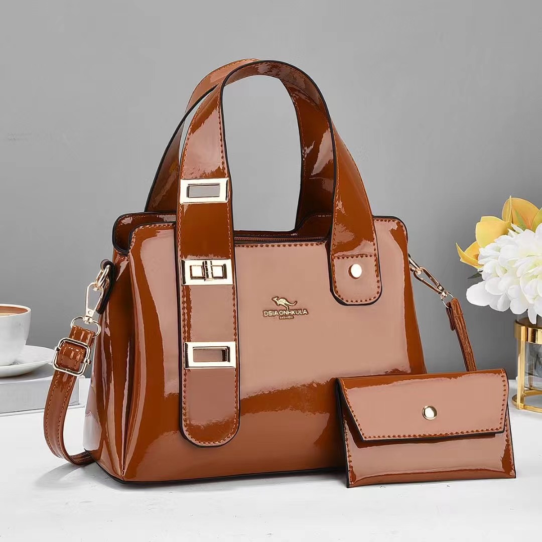 Shiny leather versatile single-shoulder bag, 2024 new style simple bucket bag, crossbody mother and child bag, handbag, cross-border women's bag for export Specification drawing