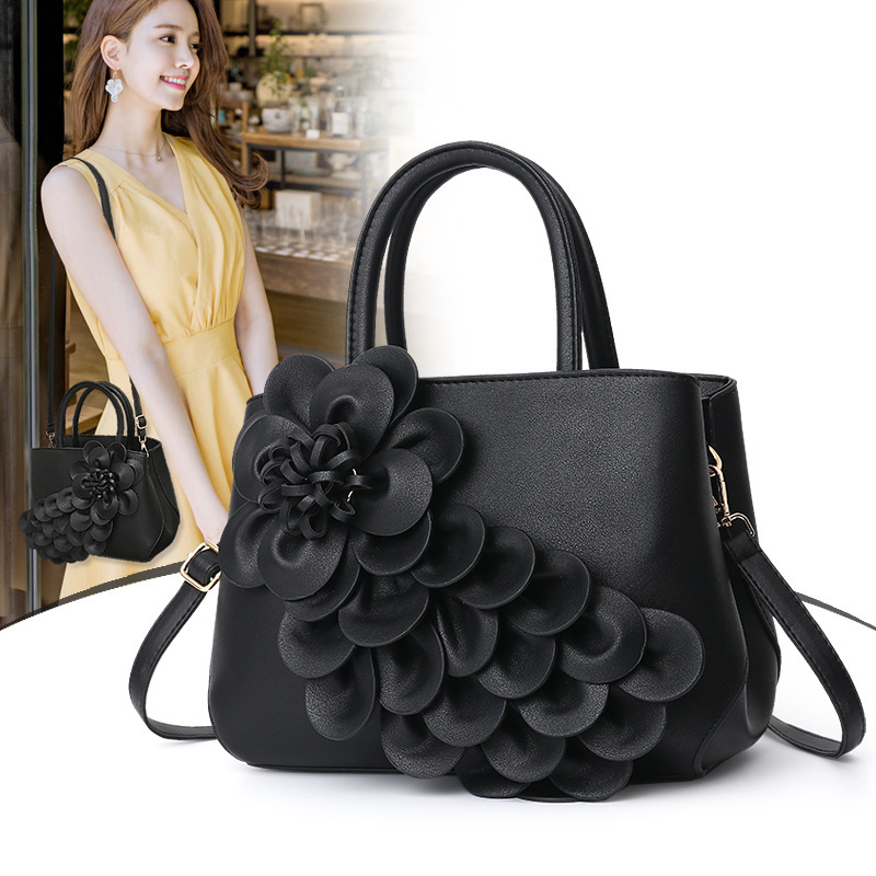 Mom's solid color new school-style women's bag, PU leather flower hand-held shoulder bag, cute bag, one piece consignment Specification drawing