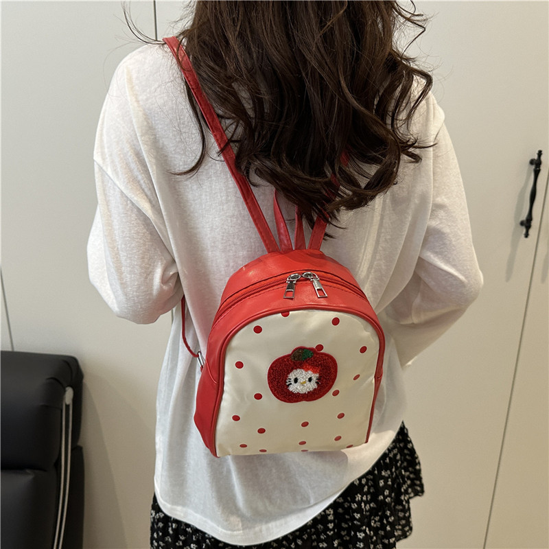 Cute Apple polka dot cat mini backpack for women 2025 New trendy and fashionable school-style backpack and handbag Specification drawing