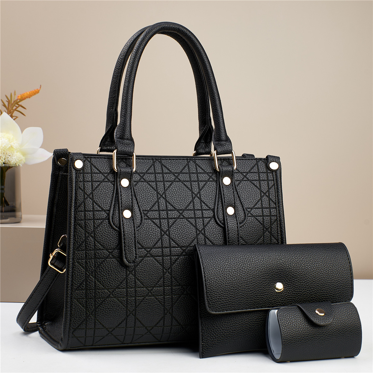 Three-piece set of fashionable new women's single-shoulder crossbody bag, a bestseller in foreign trade, a large bag manufacturer's best-selling winter versatile hand-carry full figure