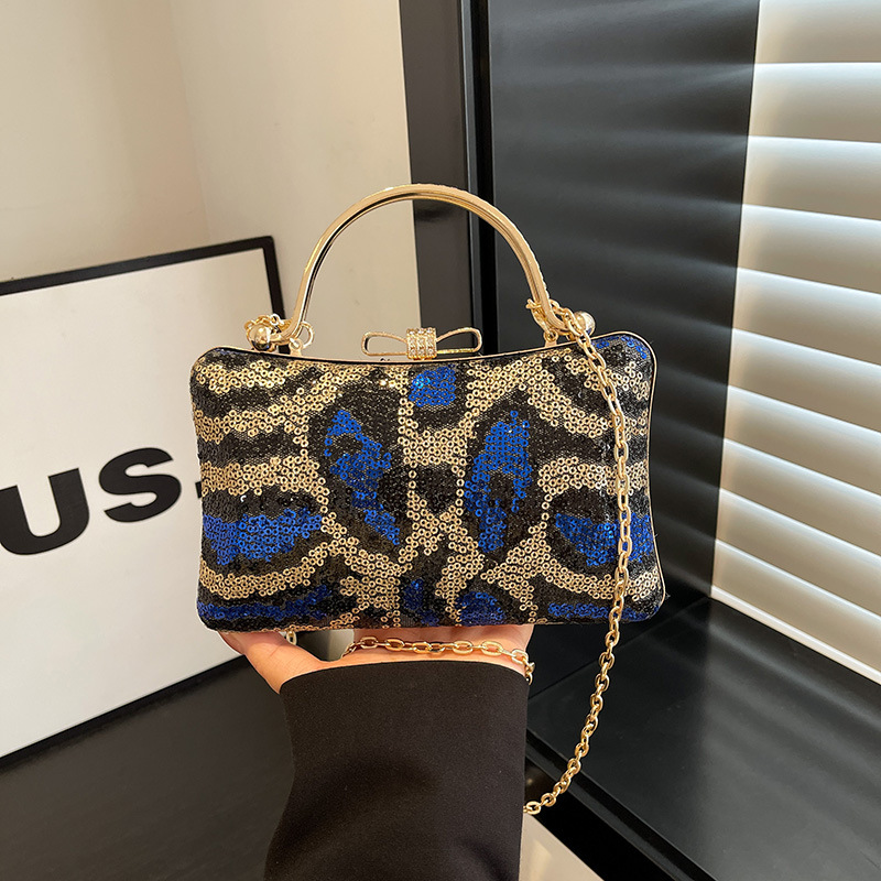 Cross-border retro women's bag 2025 New style clutch bag, women's embroidered sequined leopard print evening bag, chain crossbody bag full figure