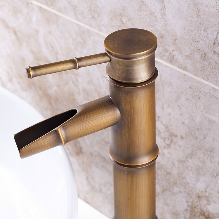 European-style antique all-copper countertop basin faucet, bamboo joint basin faucet, bathroom cold and hot water basin faucet Specification drawing