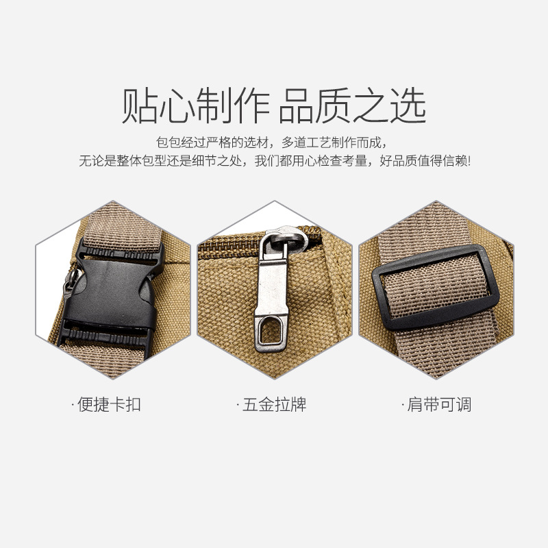 Multi-functional work site work waist bag, canvas, wear-resistant men's sports loose change chest bag, men's street stall cash register crossbody details Picture