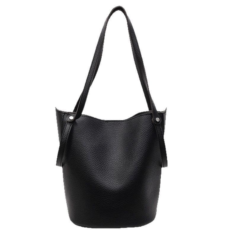 2025 New Korean style trendy and niche design mother-and-child bucket bag for women, large-capacity solid color simple and casual single-shoulder bag Item Picture