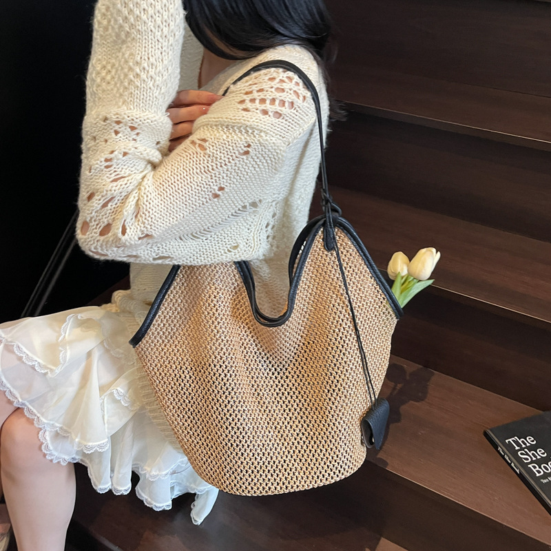 Cross-border beach vacation straw woven bag, lightweight tote bag, new underarm bag, Korean-style handbag, large capacity single-shoulder bag Specification drawing