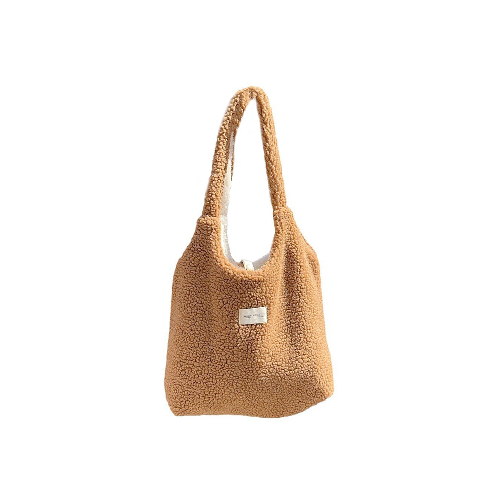 310233 Lambskin Cute Plush Autumn and Winter large-capacity canvas bag, women's fluffy reversible vest bag Item Picture