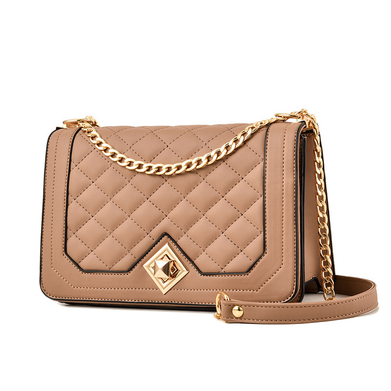 Xiaoxiangfeng diamond-shaped chain bag 2022 New Style fashionable women's bag, PU soft leather small square bag, women's single-shoulder crossbody bag Item Picture