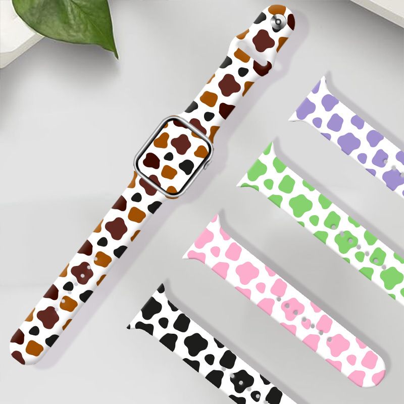 The cow color block silicone Watch strap print is suitable for the wristband of Apple Watch Ultra S8 watch details Picture