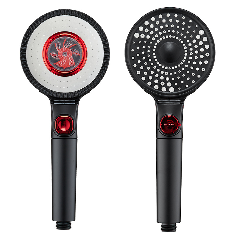 European and American Black martial style handheld water purifier double-sided shower head pressurized chlorine removal household bath pressurized showerhead Item Picture