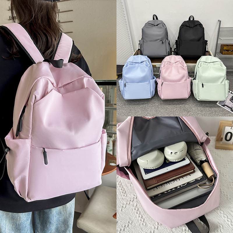 New Korean-style versatile backpack, solid color texture, girls' high school backpack, college students' computer bag, texture cross-border bag full figure