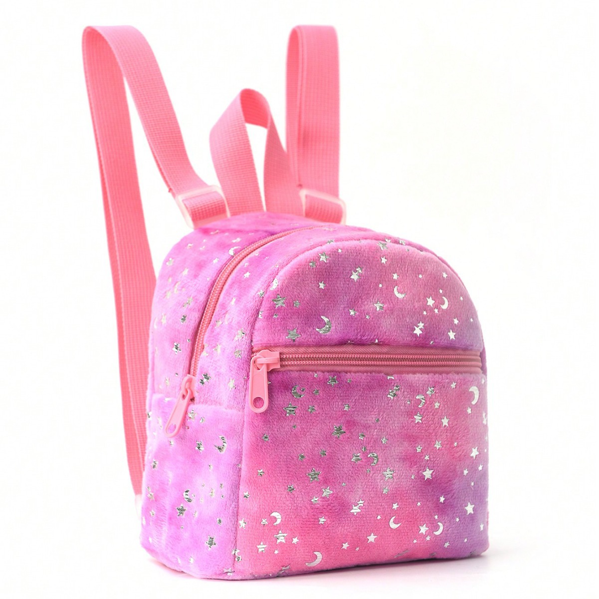 A mini and cute cross-border best-selling women's fashion backpack with star and moon prints, soft plush and adjustable full figure