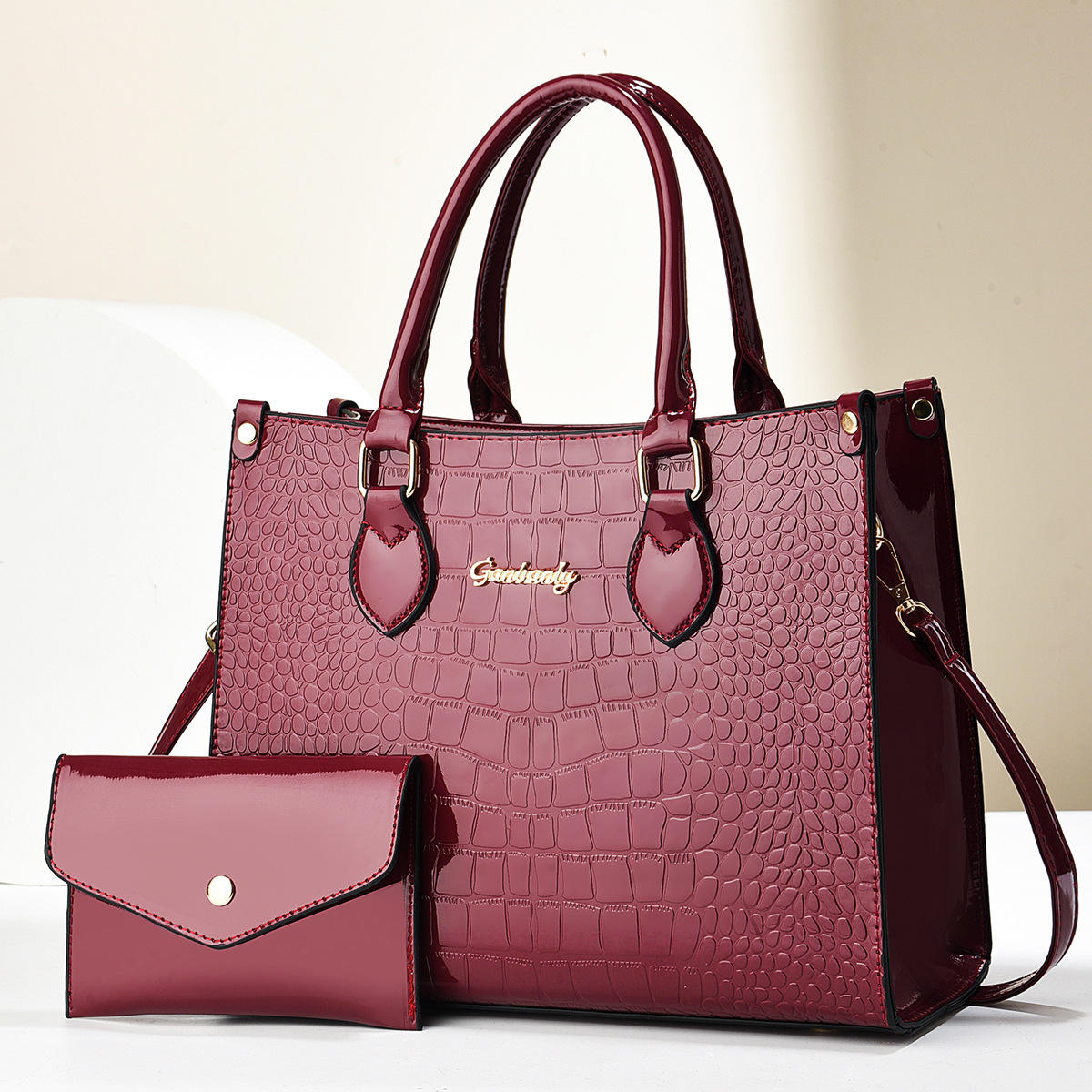 Large-capacity shiny leather single-shoulder bag for trade women, 2025 new style fashionable crocodile pattern mother-and-child bag, fashionable coin purse Specification drawing