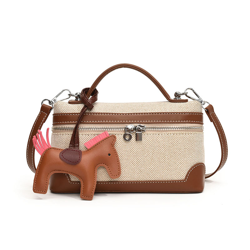 Canvas box bag for women, 2024 new style, fashionable and trendy handbag, casual and versatile crossbody single-shoulder bag Item Picture