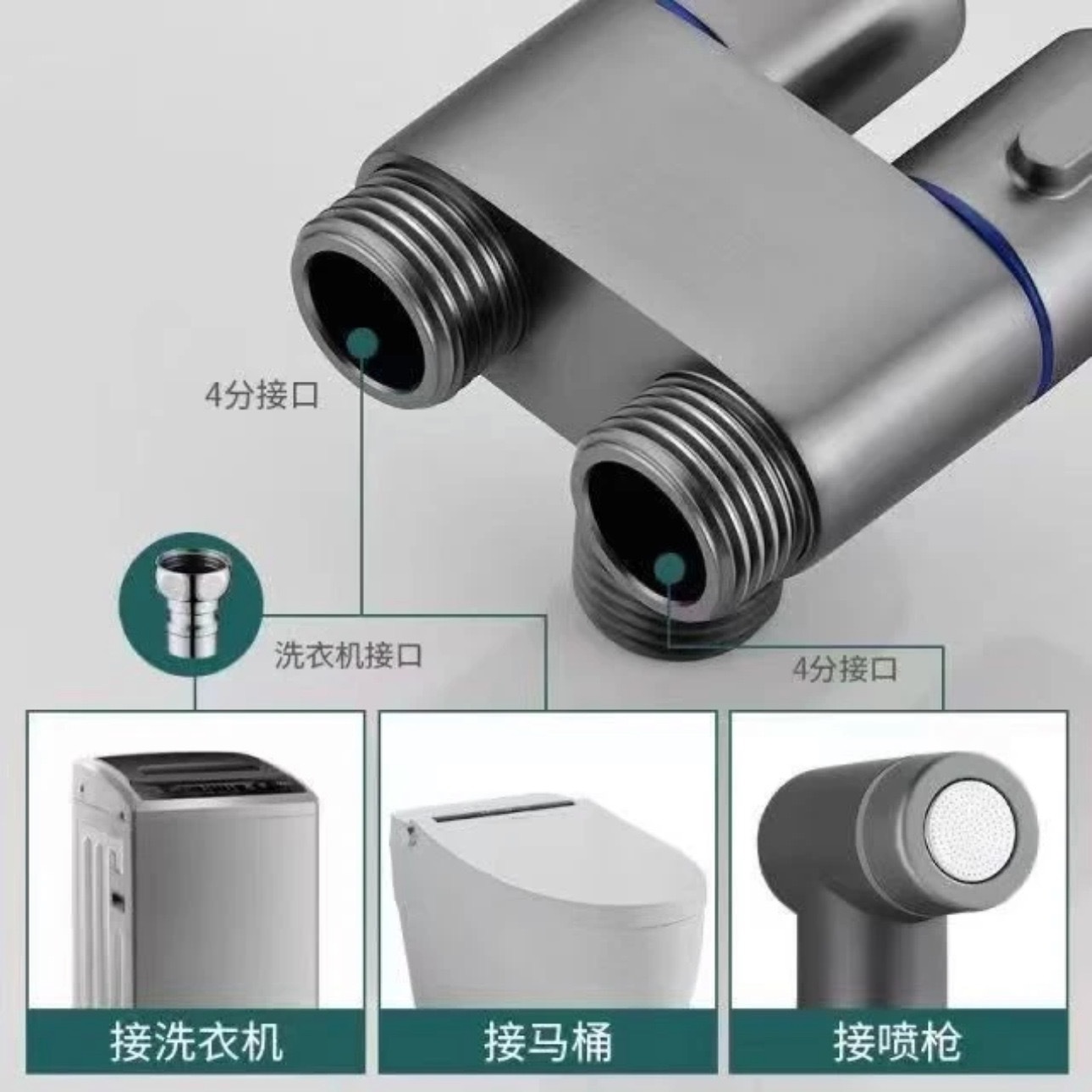 Factory direct sales of toilet companion spray gun, one in and two out, toilet feminine wash, pressurized spray gun, Angle valve set, faucet Specification drawing