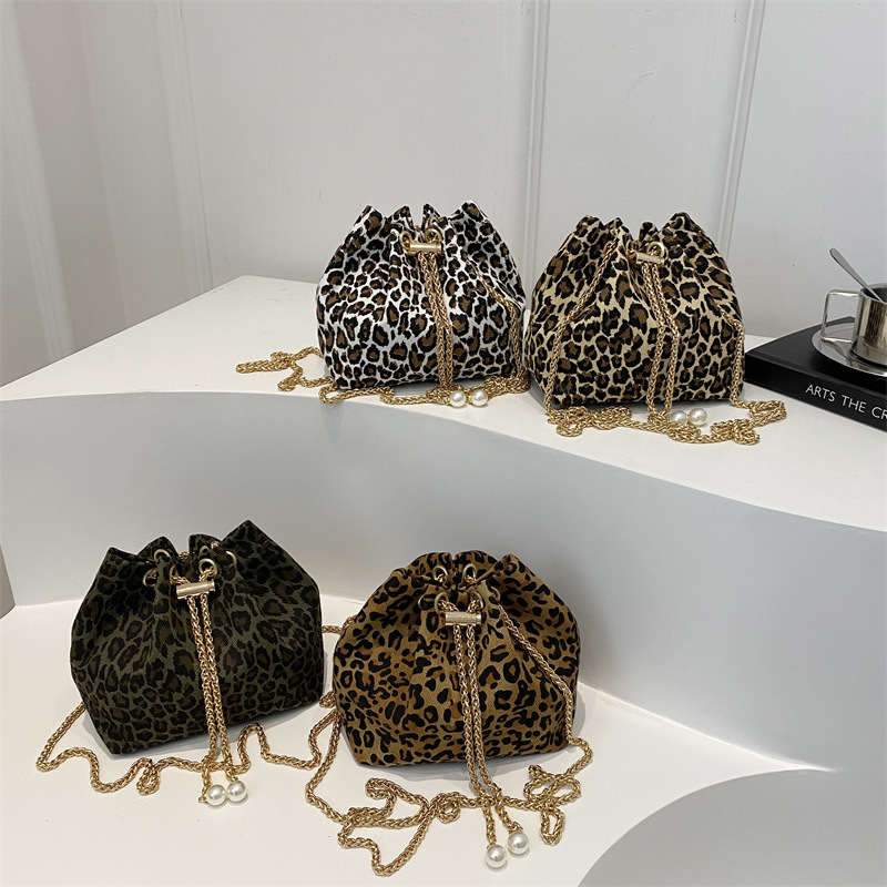 Cross-border leopard print small bag for women 2024, a new and niche design chain crossbody bag, mini drawstring bucket bag Application Scenario