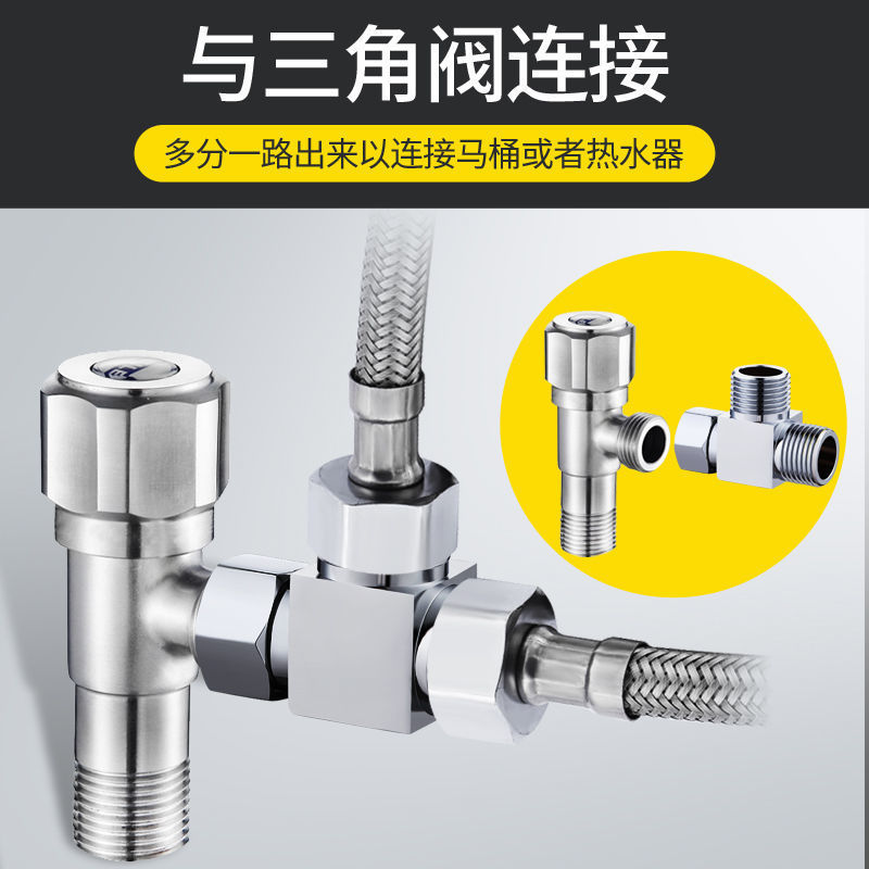 Copper union three-way Angle valve with one inlet and two outlets, four-way internal and external thread adapter for water heater water distribution valve adapter Specification drawing