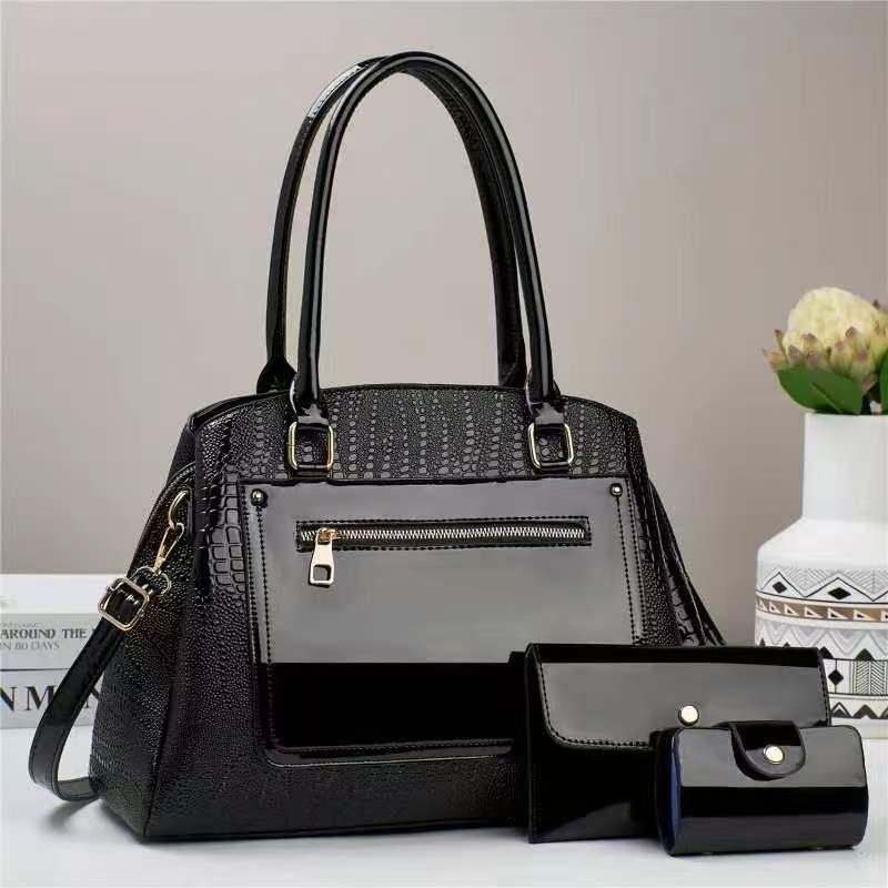 Cross-border best-selling large-capacity three-piece set mother and child bag 2025 new style women's handbag, retro crocodile pattern single-shoulder bag full figure