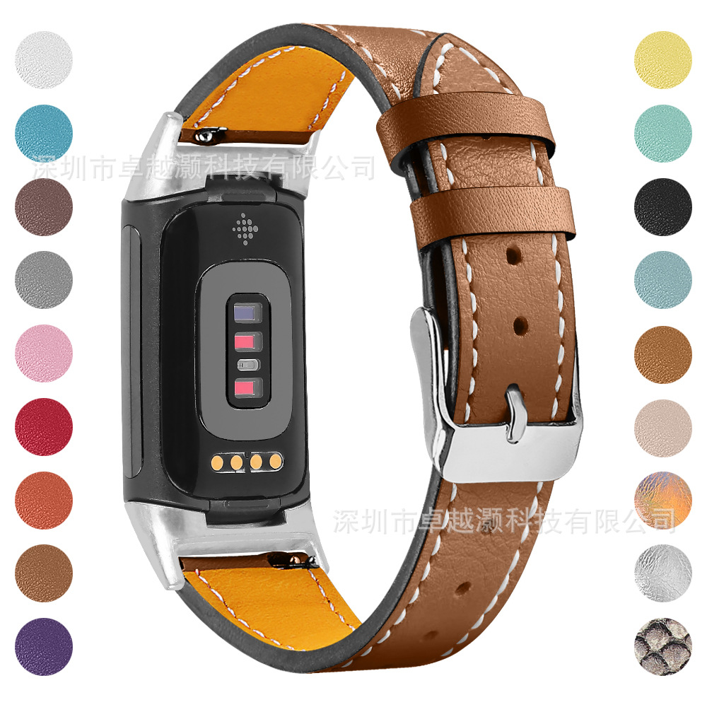 The new fitbit charge6 smartwatch with a top-grain cowhide genuine leather watch strap is in stock details Picture