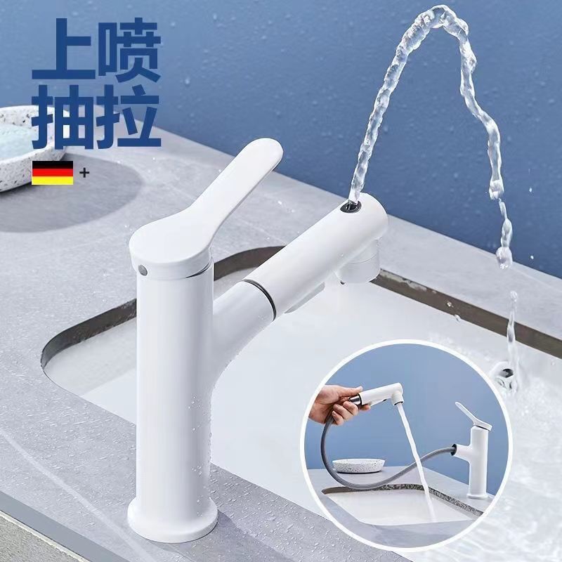 bath tap basin hot and cold water faucet copper-white bathroom washbasin lift, pull, rotate and lift faucet Application Scenario