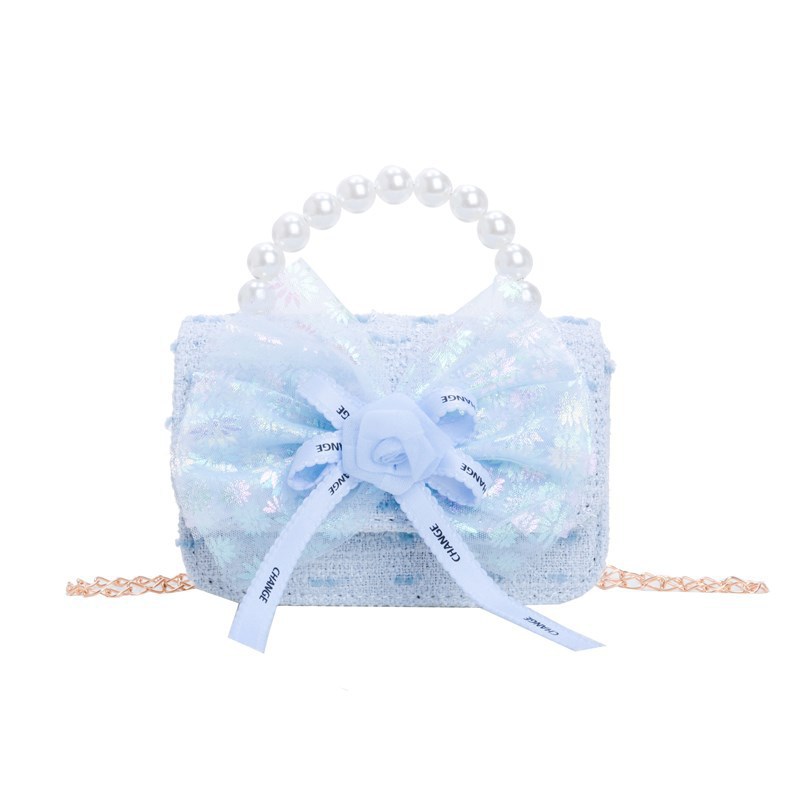 Children's bow bag, summer rose crossbody bag, girl pearl hand-held princess bag, chanel-style coin purse Item Picture