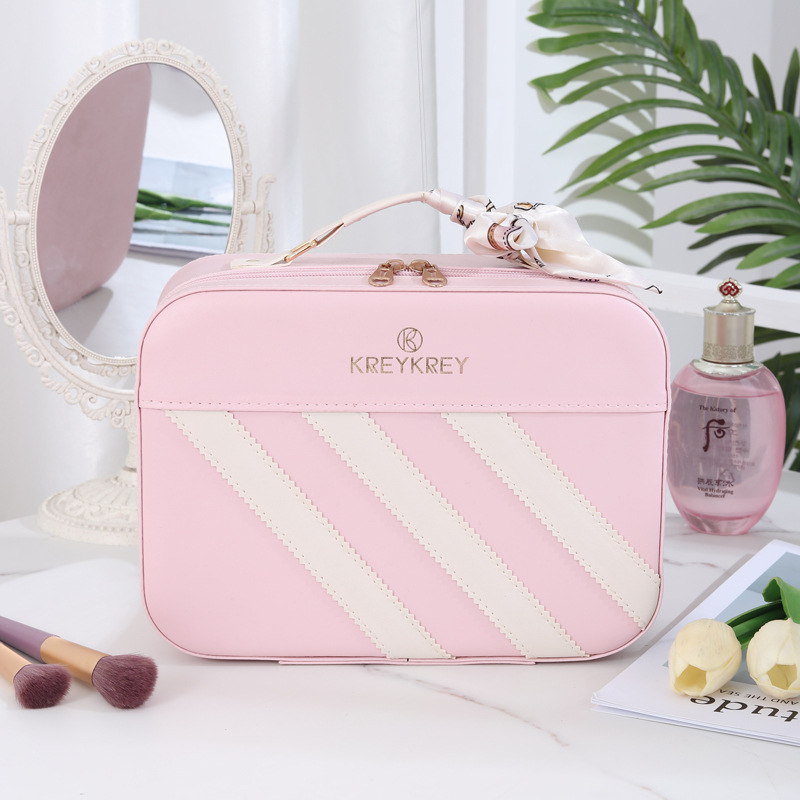 New popular makeup bag for women, portable large-capacity makeup mirror, large-sized storage bag, travel hand-held makeup case details Picture