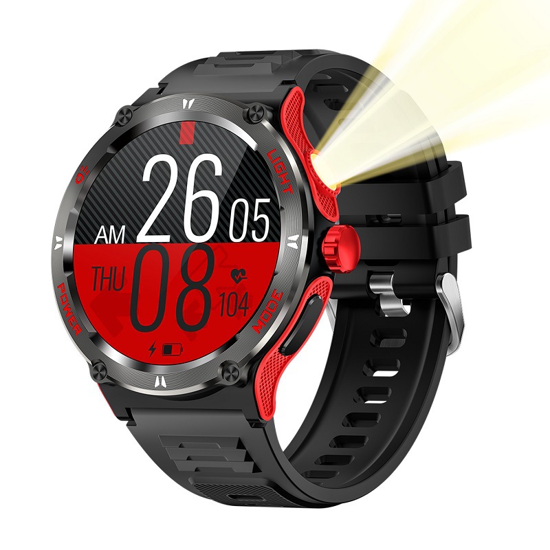 The 2024 cross-border new product KT76 smartwatch with LED lighting, outdoor sports, water resistance and health monitoring full figure