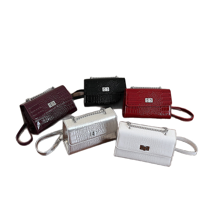 Factory-customized cross-border best-selling women's bags, crocodile-patterned chain small square bags, retro and versatile single-shoulder crossbody bags, underarm bags Item Picture